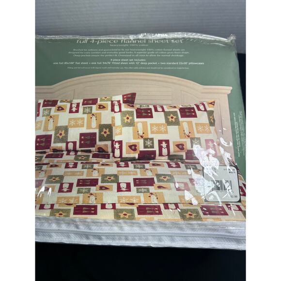 Sonoma Flannel Sheets 4 Piece Snowman Full Sheet Set - Picture 4 of 9